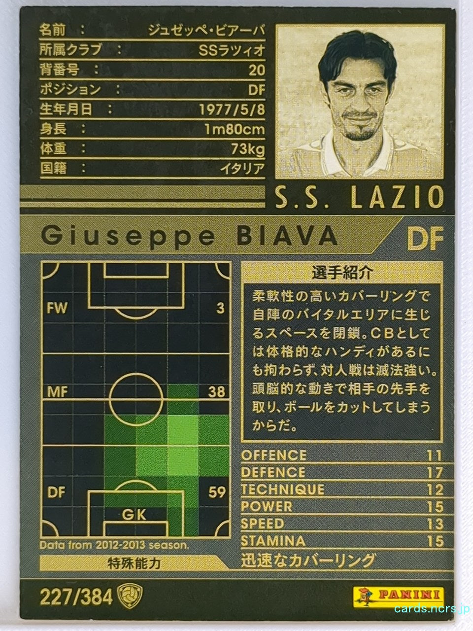 Panini WCCF Football WCCF/2012-2013-227/384 N Giuseppe Biava Trading Card NM