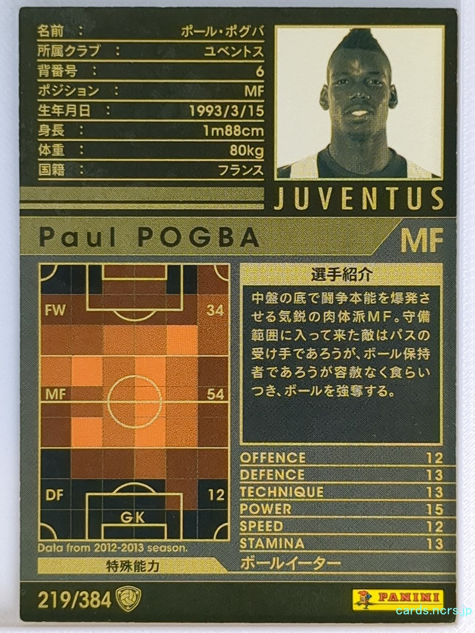 Panini WCCF Football WCCF/2012-2013-219/384 N Paul POGBA Trading Card EX