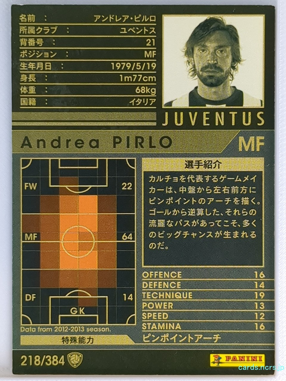 Panini WCCF Football WCCF/2012-2013-218/384 N Andrea PIRLO Trading Card EX