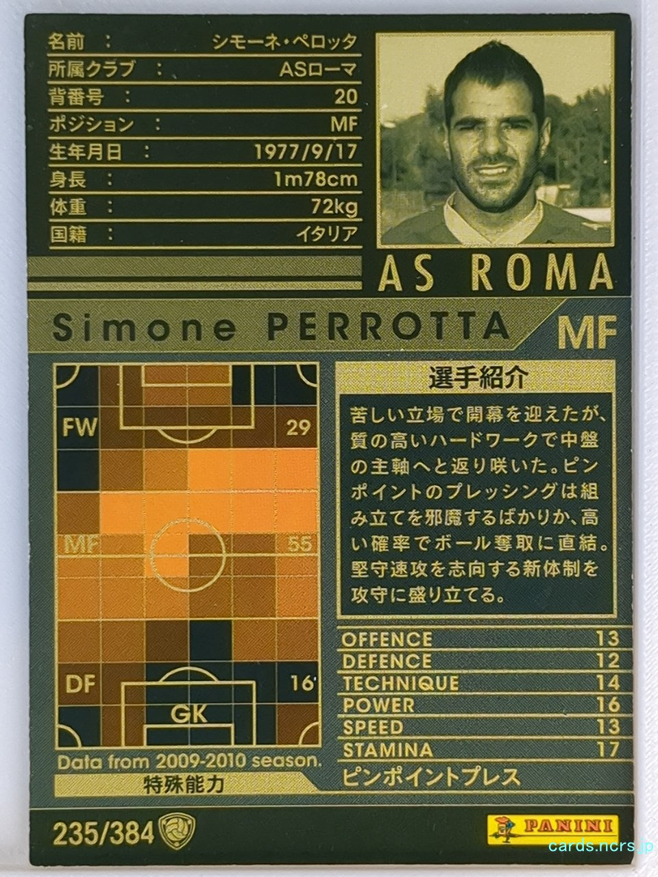 Panini WCCF Football WCCF/2009-2010-235/384 N Simone PERROTTA Trading Card EX