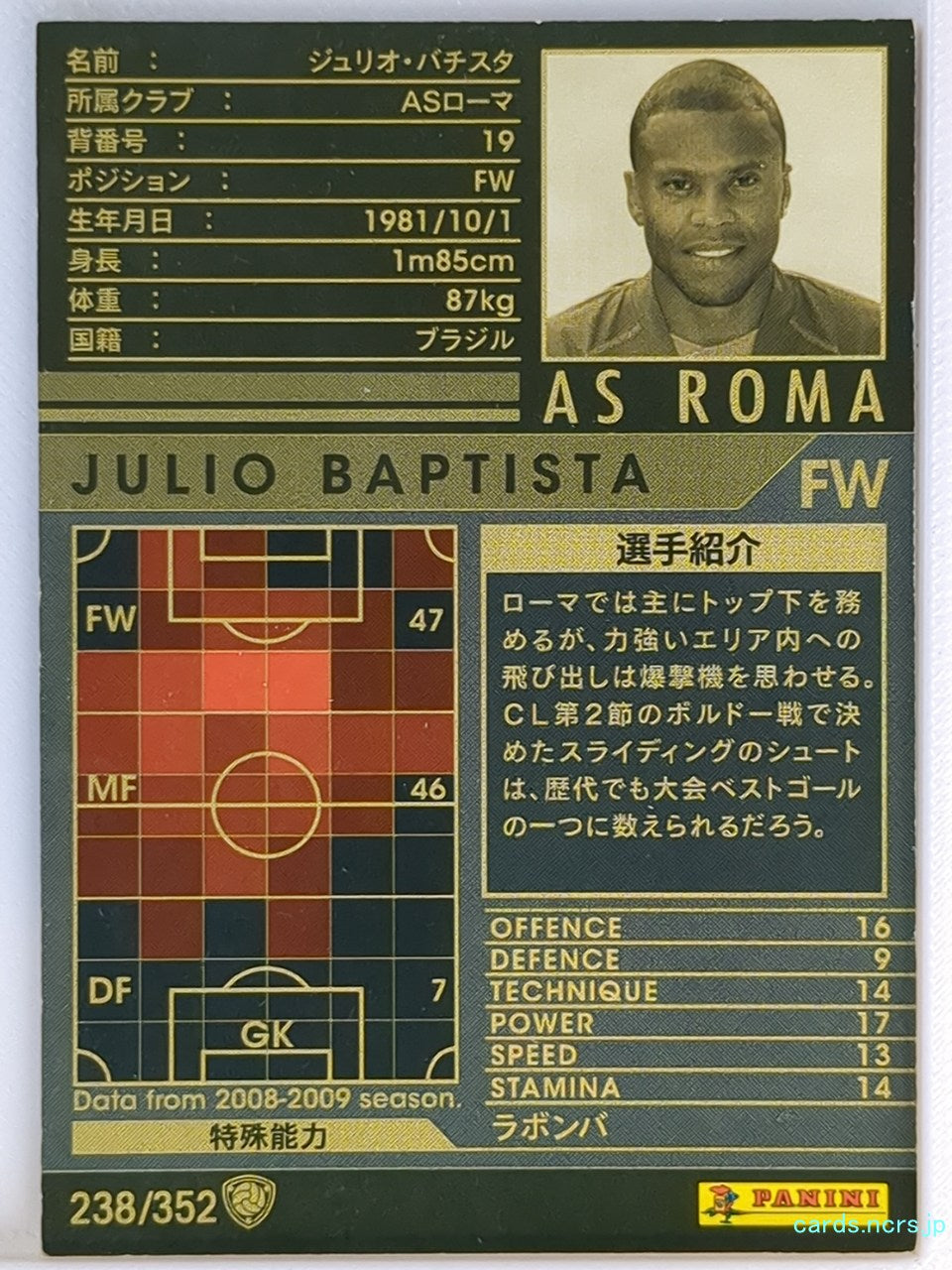 Panini WCCF Football WCCF/2008-2009-238/352 N Julio Baptista Trading Card NM