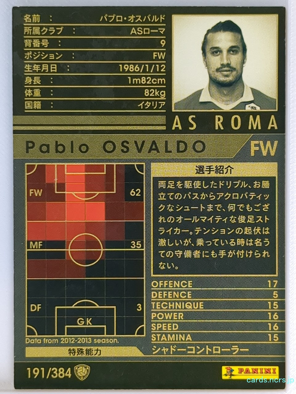 Panini WCCF Football WCCF/2012-2013-191/384 N Pablo Osvaldo Trading Card NM