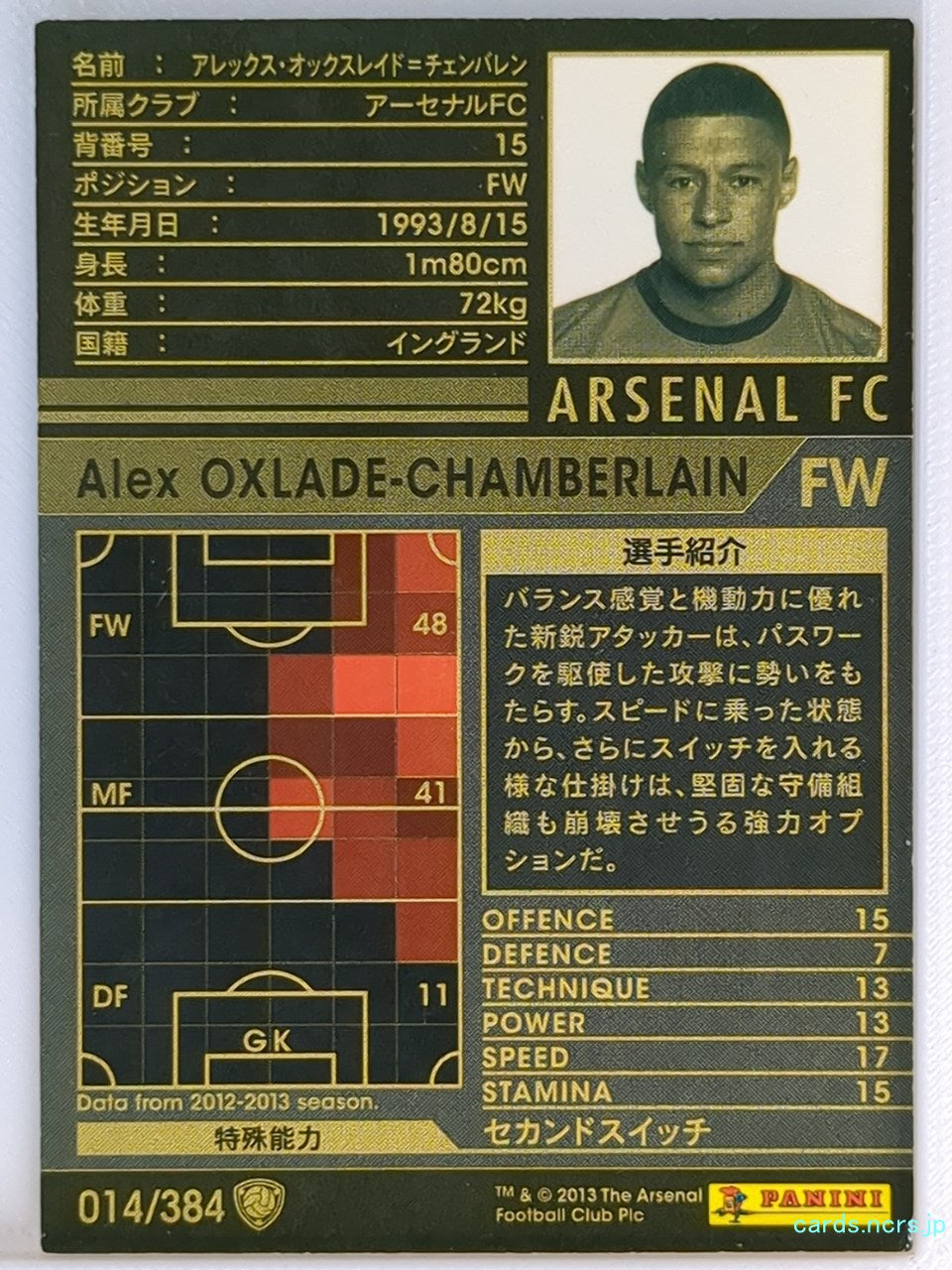 Panini WCCF Football WCCF/2012-2013-014/384 N Alex Oxlade-Chamberlain Trading Ca