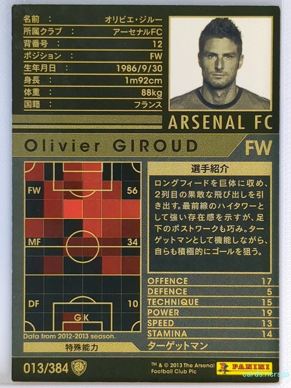 Panini WCCF Football WCCF/2012-2013-013/384 N Olivier Giroud Trading Card NM