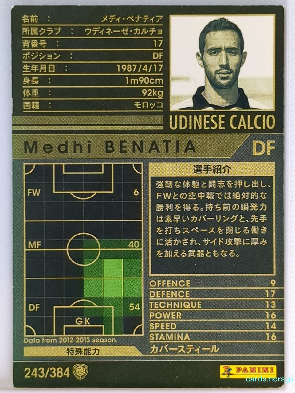Panini WCCF Football WCCF/2012-2013-243/384 N Medhi BENATIA Trading Card NM