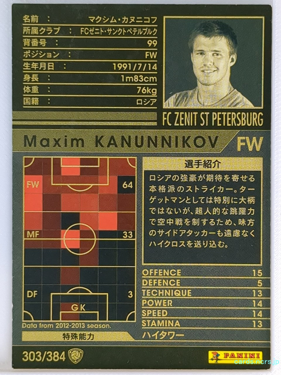 Panini WCCF Football WCCF/2012-2013-303/384 N Maxim Kanunnikov Trading Card NM