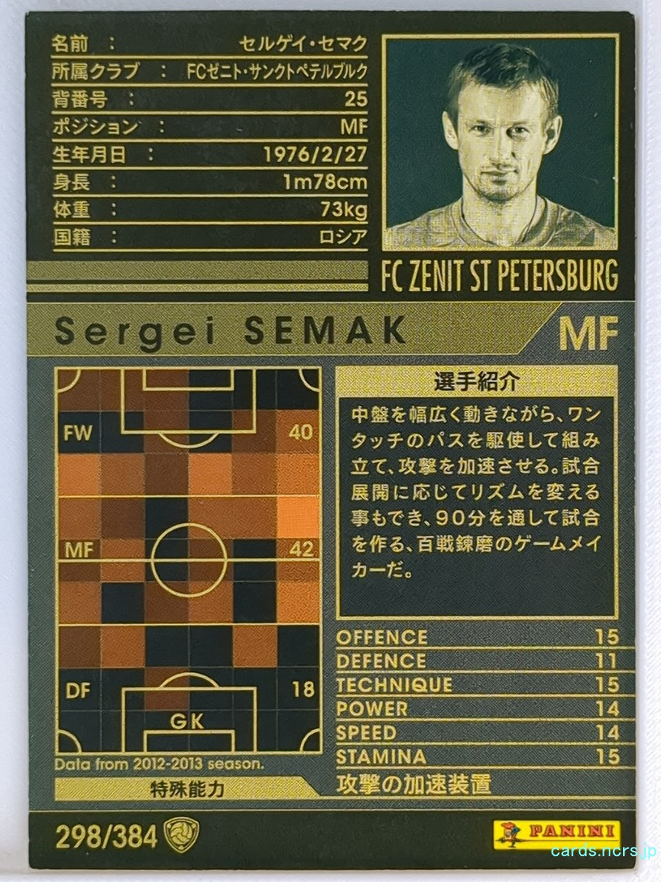 Panini WCCF Football WCCF/2012-2013-298/384 N Sergei Semak Trading Card NM