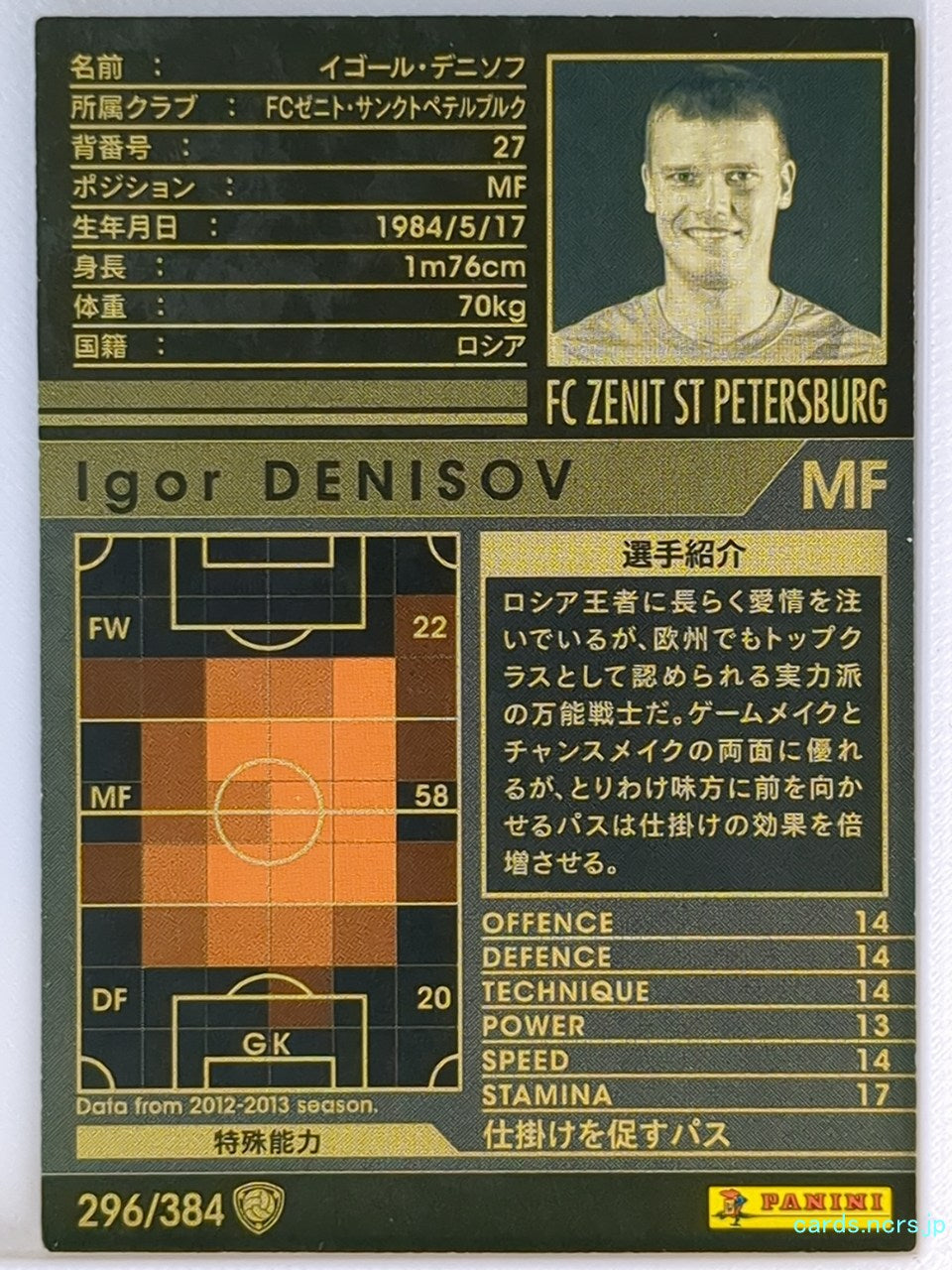 Panini WCCF Football WCCF/2012-2013-296/384 N Igor Denisov Trading Card NM