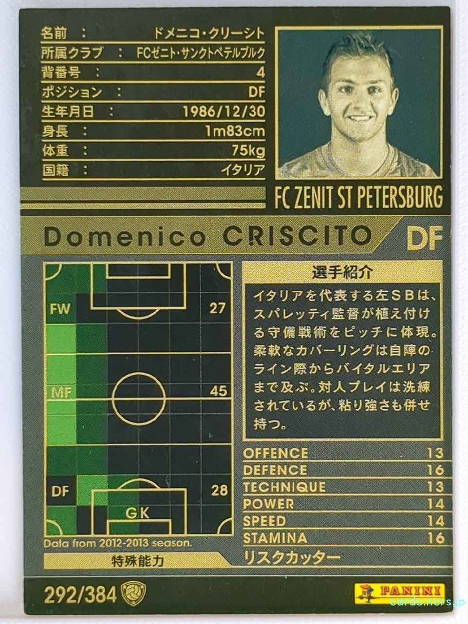 Panini WCCF Football WCCF/2012-2013-292/384 N Domenico Criscito Trading Card NM