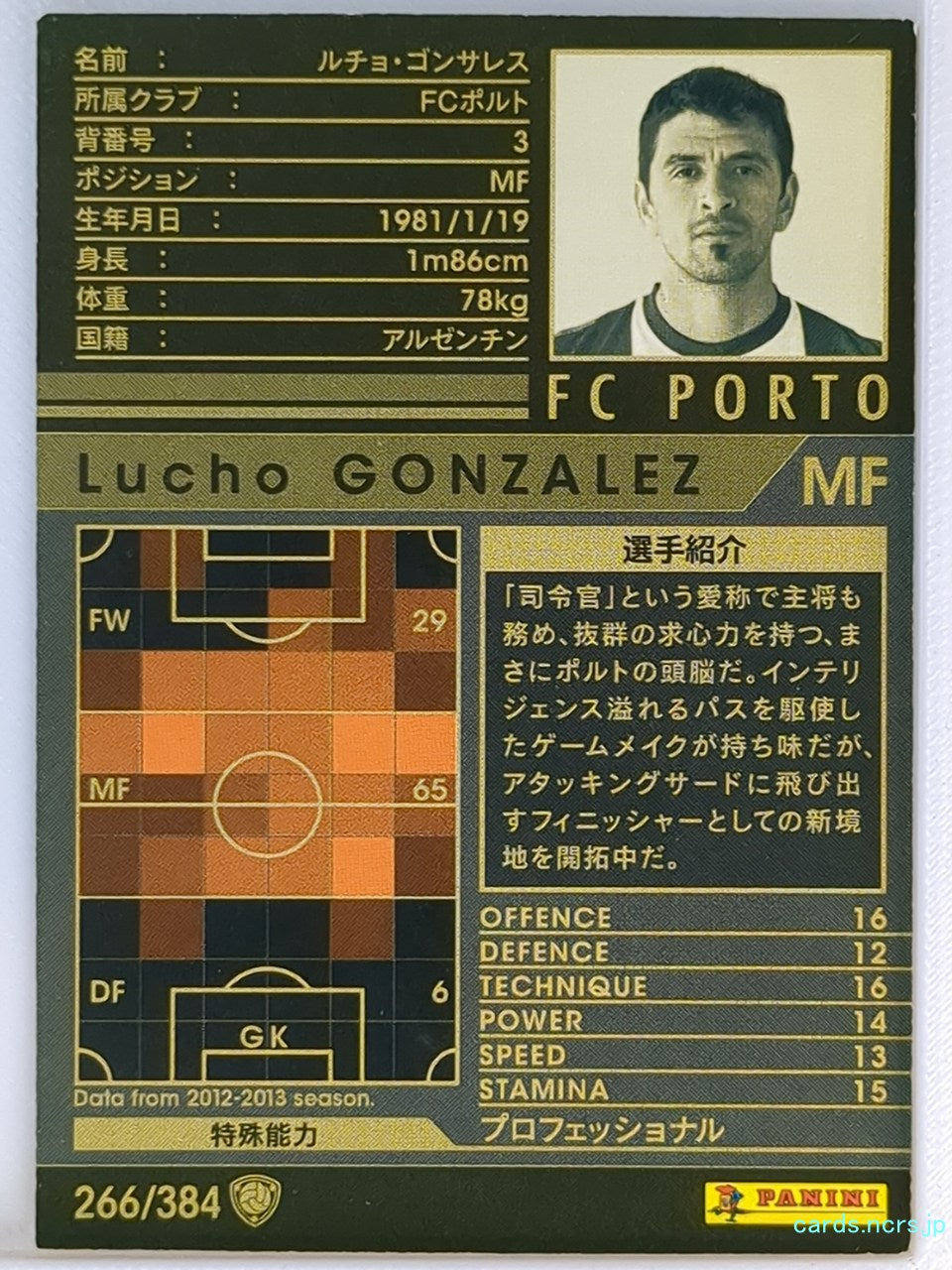 Panini WCCF Football WCCF/2012-2013-266/384 N Lucho Gonzalez Trading Card EX