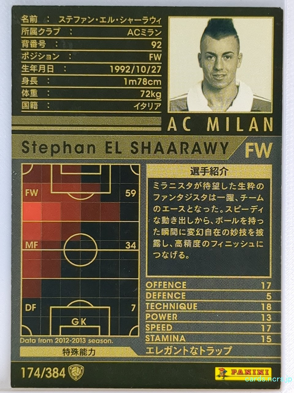 Panini WCCF Football WCCF/2012-2013-174/384 N Stephan EL SHAARAWY Trading Card EX