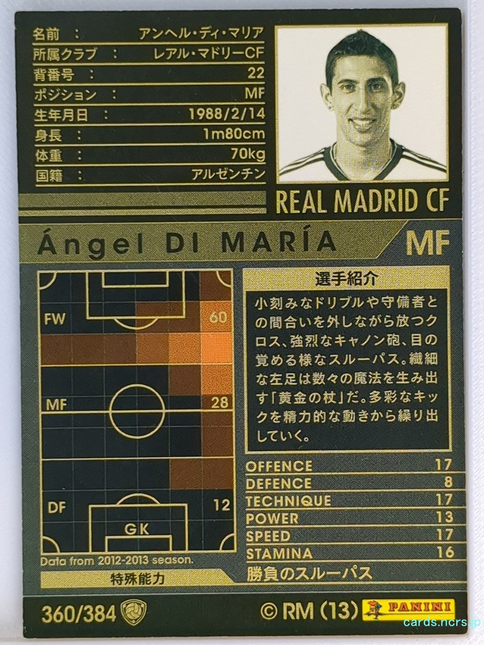 Panini WCCF Football WCCF/2012-2013-360/384 N Ángel DI MARÍA Trading Card NM