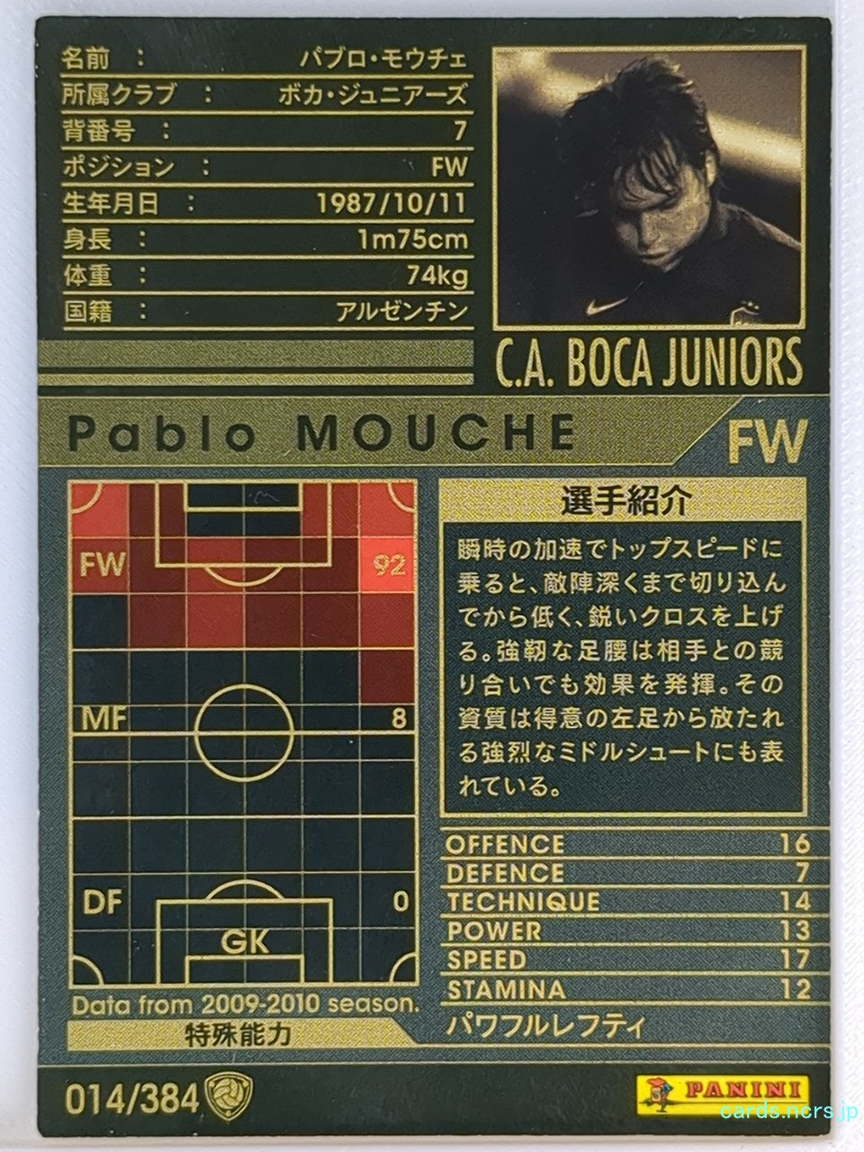 Panini WCCF Football WCCF/2009-2010-014/384 N Pablo MOUCHE Trading Card NM