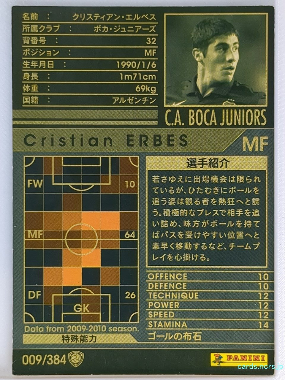 Panini WCCF Football WCCF/2009-2010-009/384 N Cristian ERBES Trading Card NM