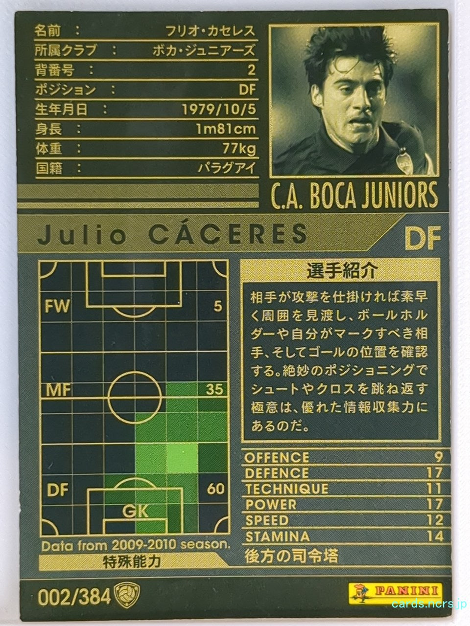 Panini WCCF Football WCCF/2009-2010-002/384 N Julio CACERES Trading Card EX