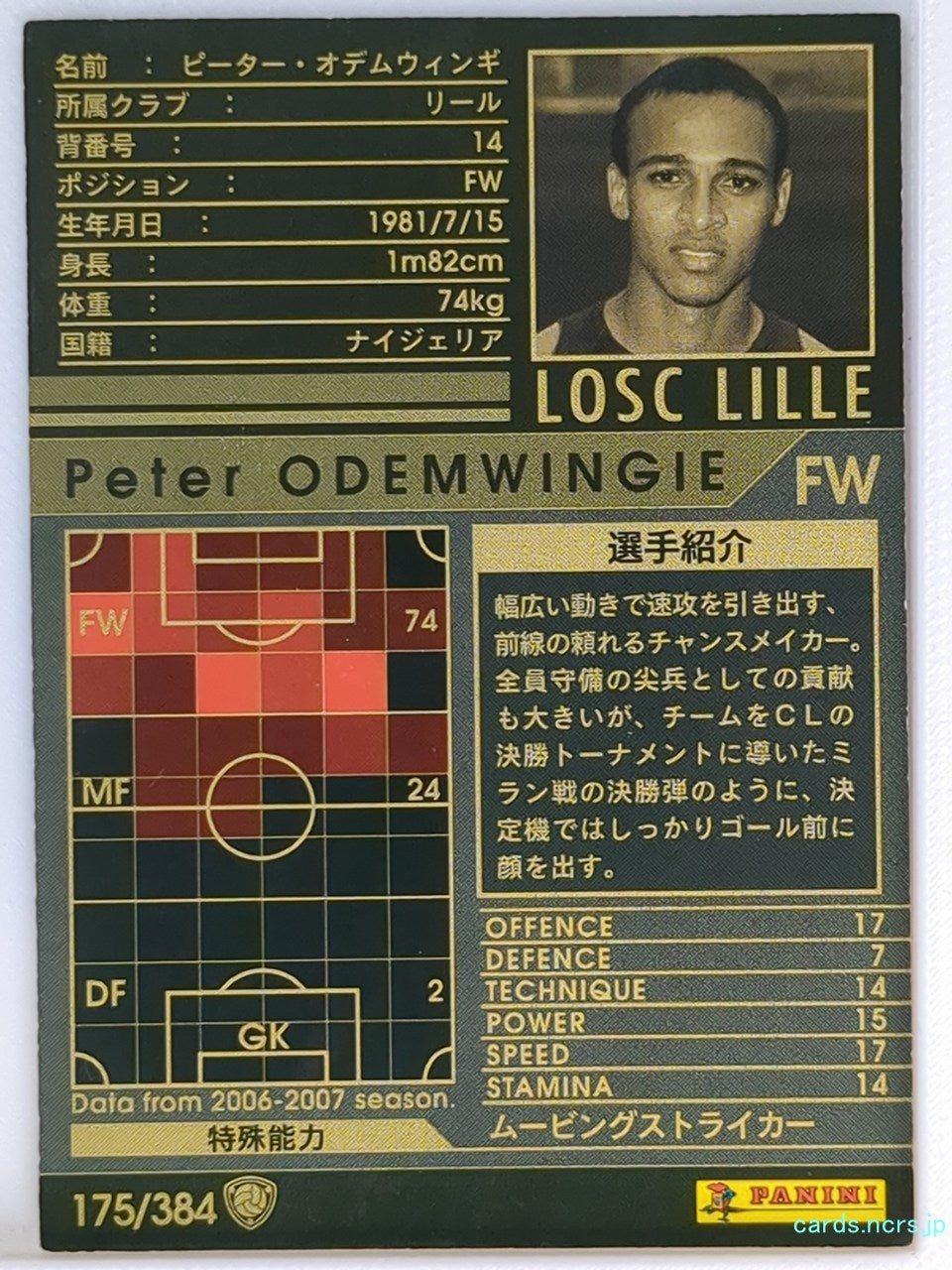Panini WCCF Football WCCF/2006-2007-175/384 N Peter ODEMWINGIE Trading Card NM