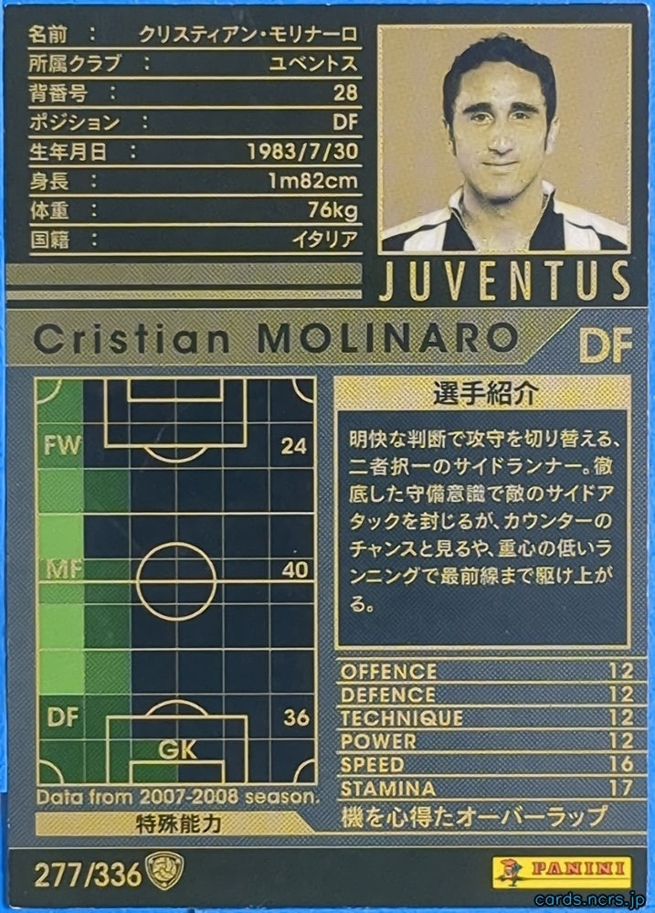 Panini WCCF Football WCCF/2007-2008-277/336 N Cristian Molinaro Trading Card EX