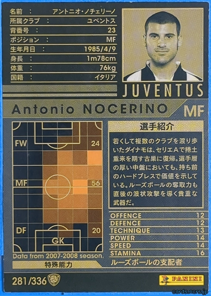 Panini WCCF Football WCCF/2007-2008-281/336 N Antonio Nocerino Trading Card EX