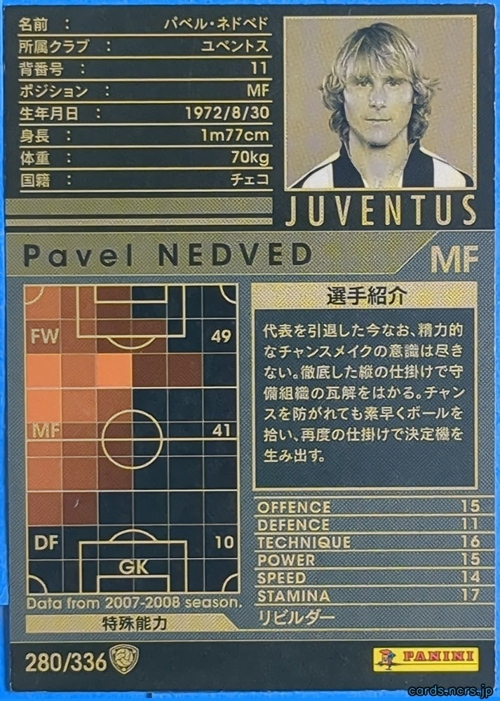 Panini WCCF Football WCCF/2007-2008-280/336 N Pavel Nedvěd Trading Card EX