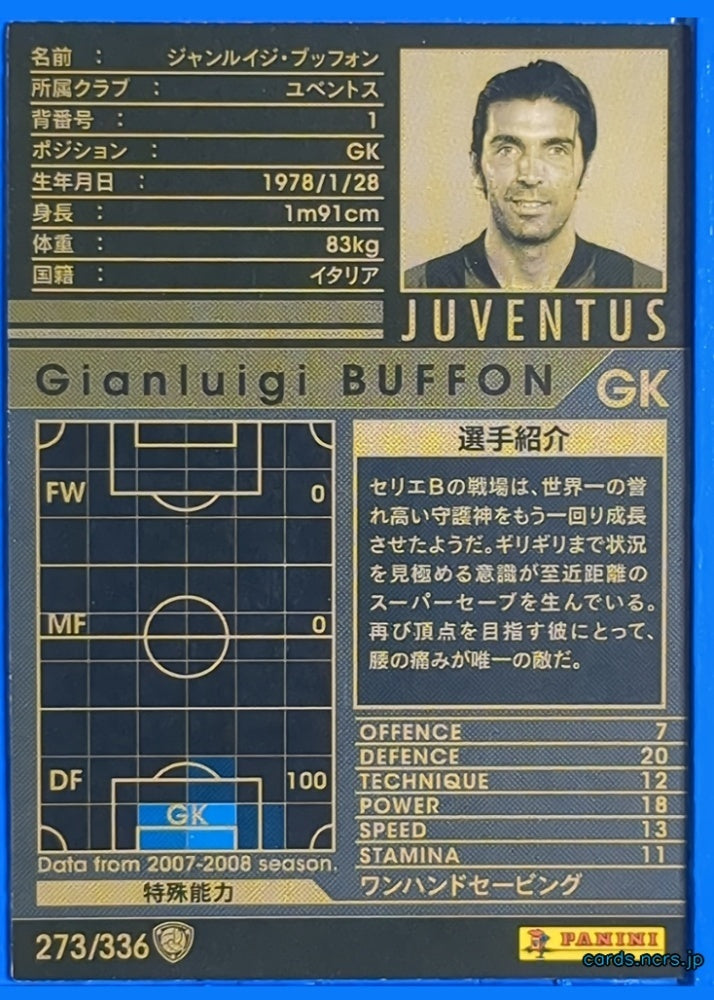 Panini WCCF Football WCCF/2007-2008-273/336 Gianluigi Buffon Trading Card NM