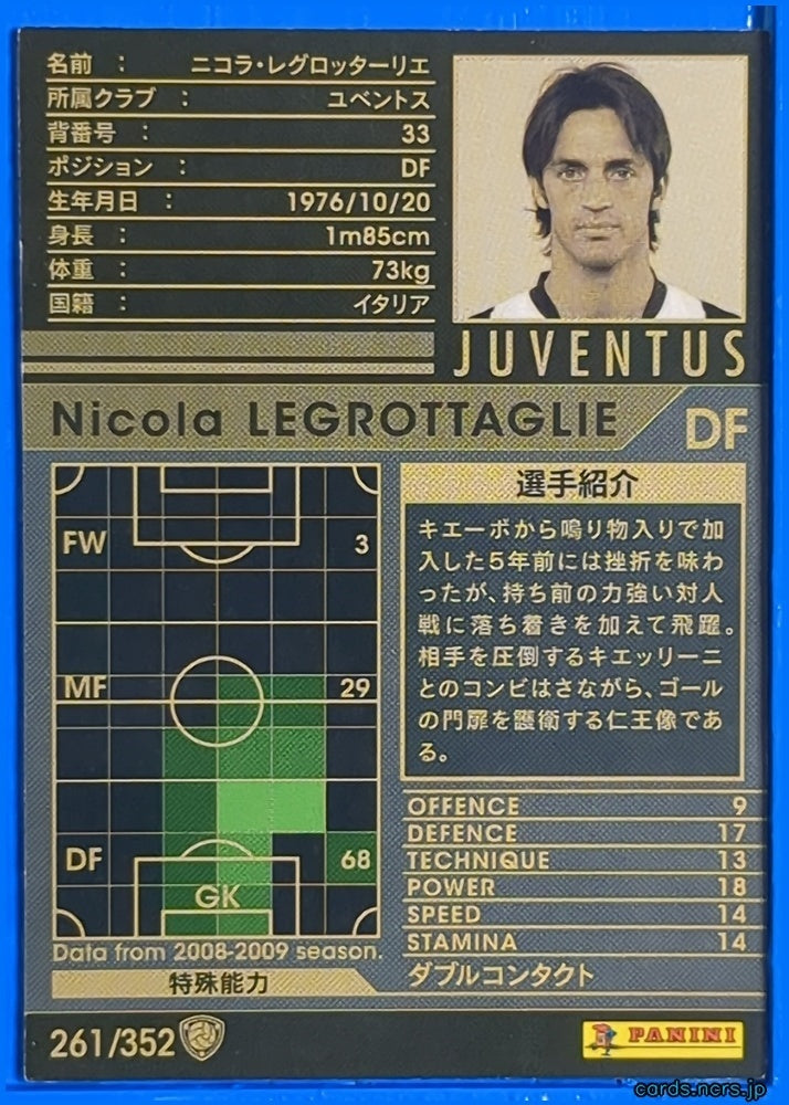 Panini WCCF Football WCCF/2008-2009-261/352 Nicola Legrottaglie Trading Card NM