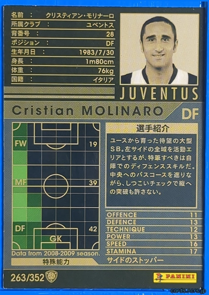 Panini WCCF Football WCCF/2008-2009-263/352 Cristian Molinaro Trading Card NM