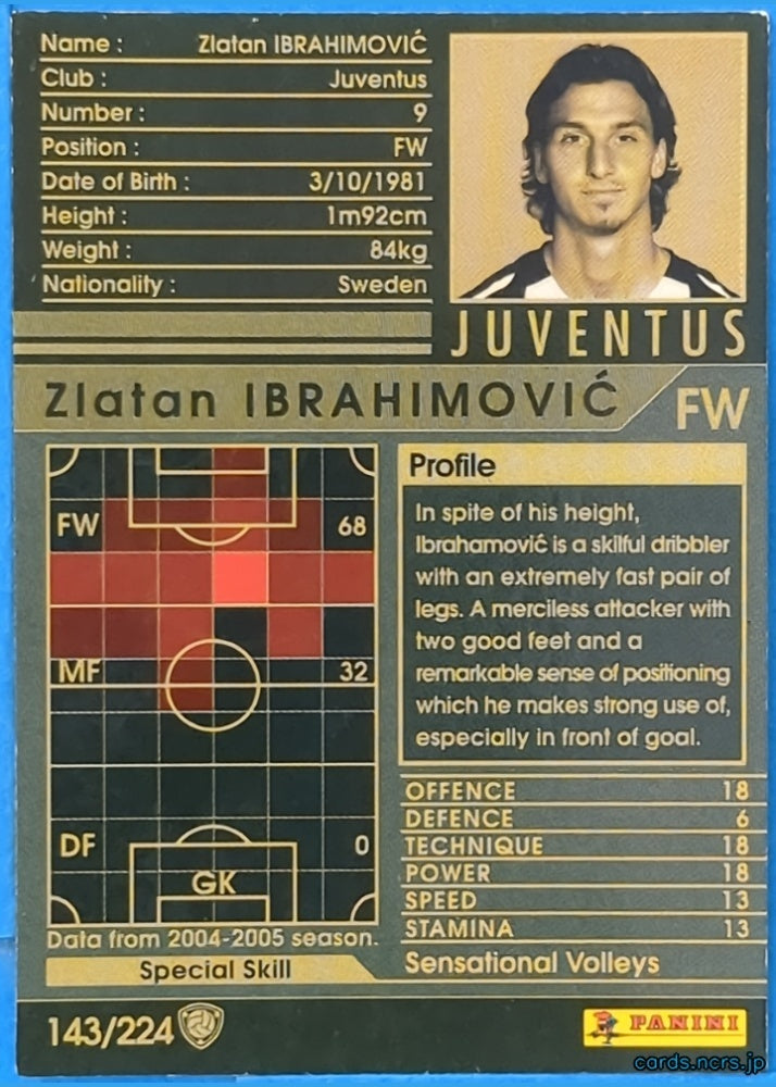 Panini WCCF Football WCCF/2004-2005-143/224 N Zlatan Ibrahimović Trading Card NM