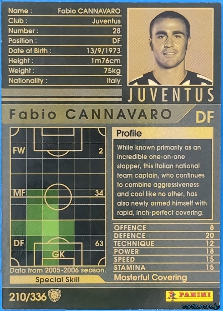 Panini WCCF Football WCCF/2005-2006-210/336 N Fabio Cannavaro Trading Card NM