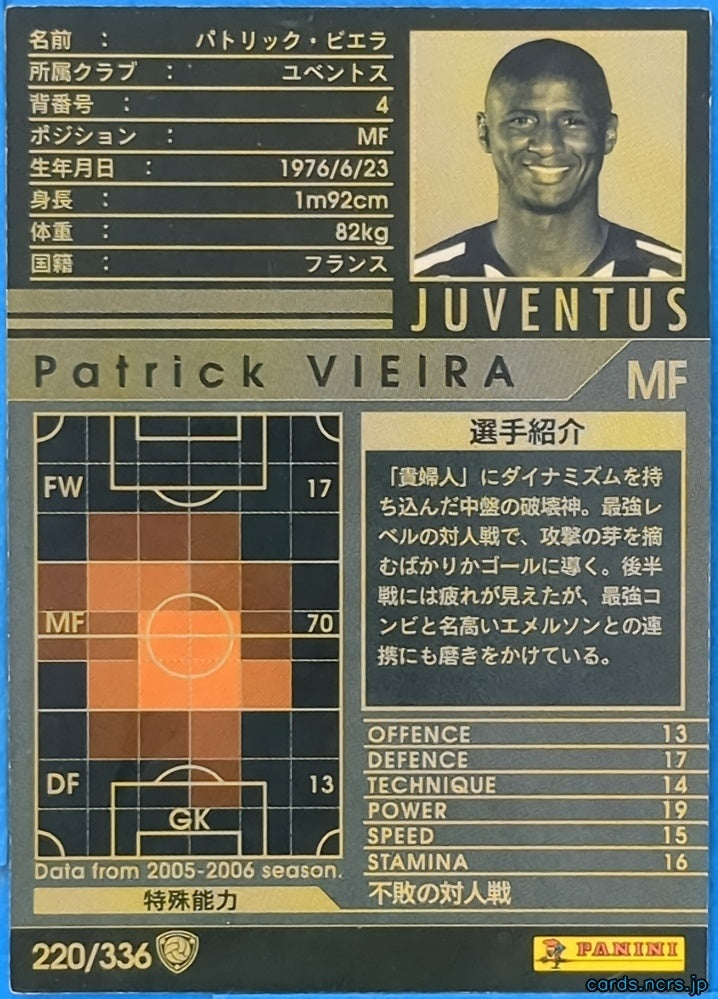 Panini WCCF Football WCCF/2005-2006-220/336 N Patrick Vieira Trading Card NM