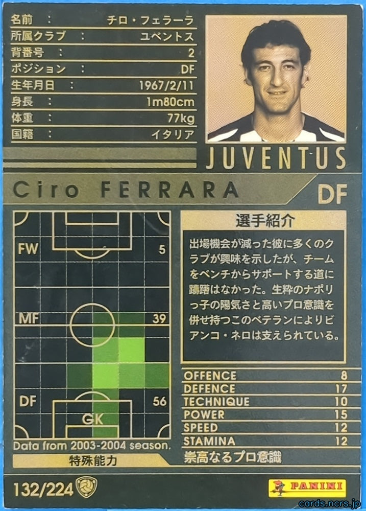 Panini WCCF Football WCCF/2003-2004-132/224 N Ciro Ferrara Trading Card NM