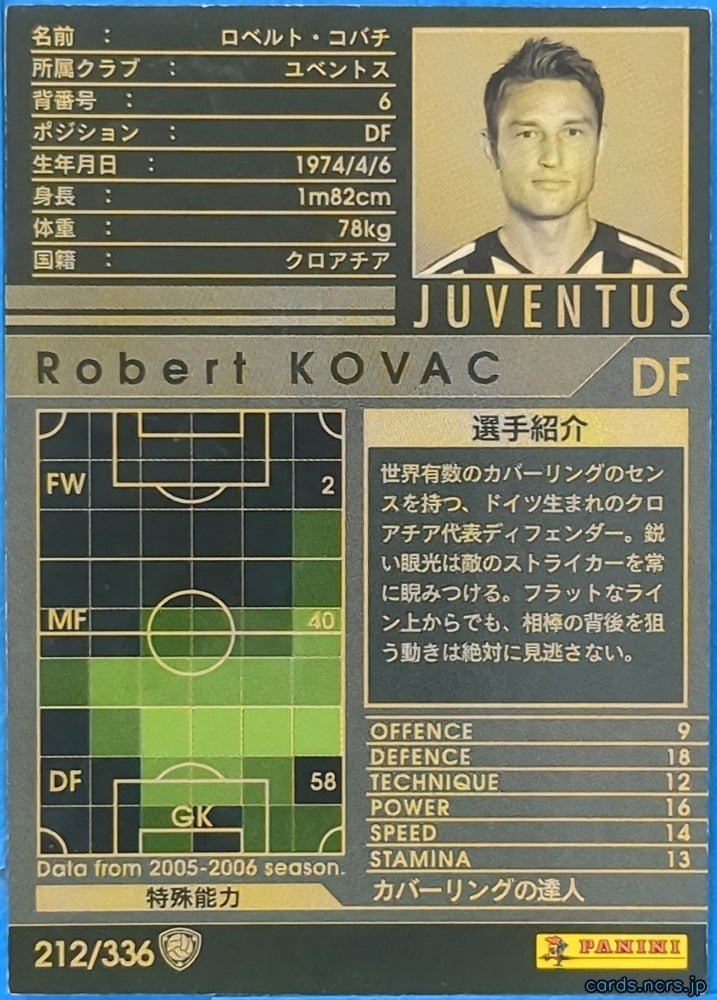 Panini WCCF Football WCCF/2005-2006-212/336 N Robert Kovac Trading Card NM