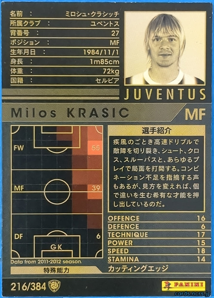 Panini WCCF Football WCCF/2011-2012-216/384 N Milos Krasic Trading Card NM