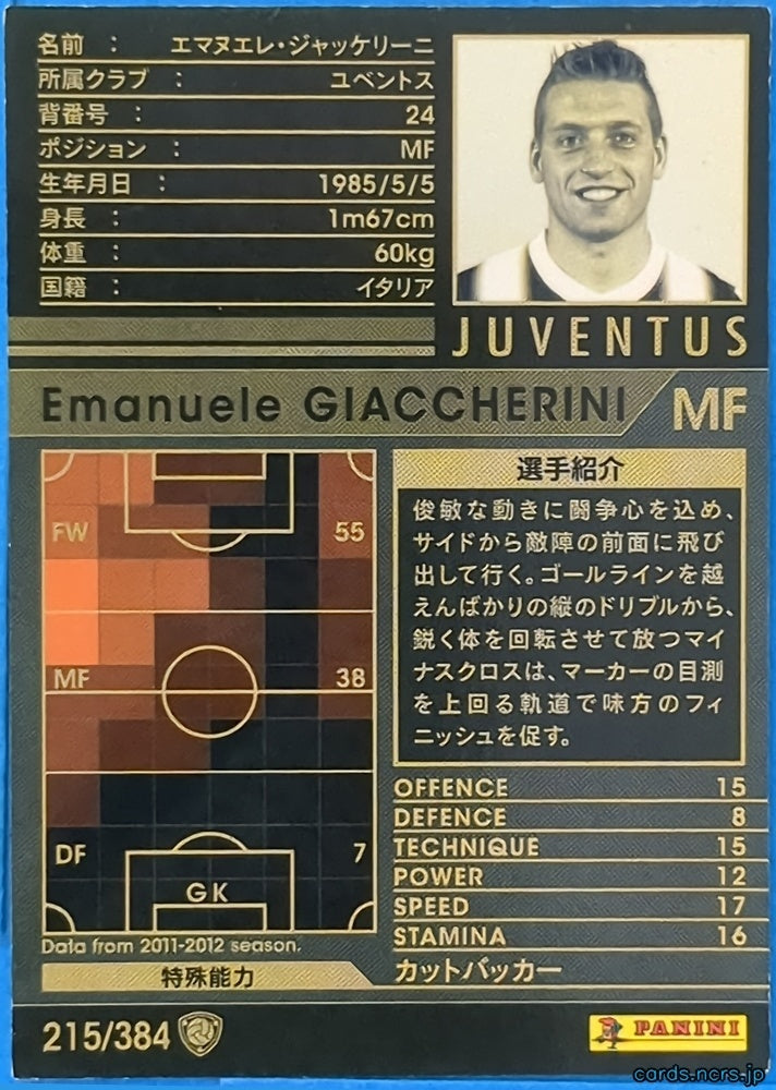 Panini WCCF Football WCCF/2011-2012-215/384 N Emanuele GIACCHERINI Trading Card EX