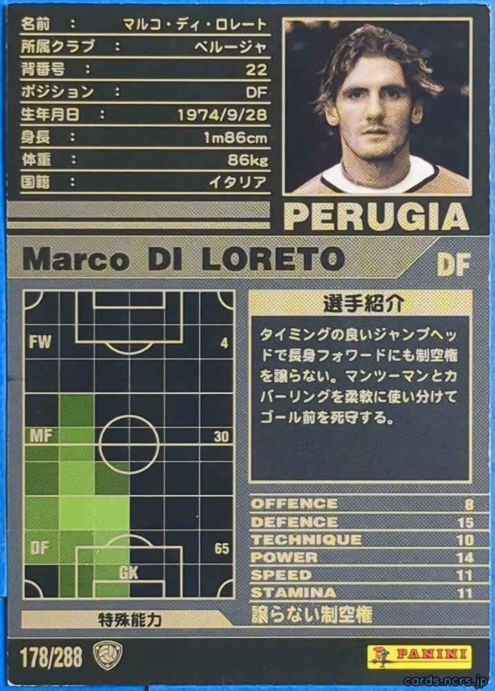 Panini WCCF Football WCCF/2001-2002-178/288 N Marco Di Loreto Trading Card NM