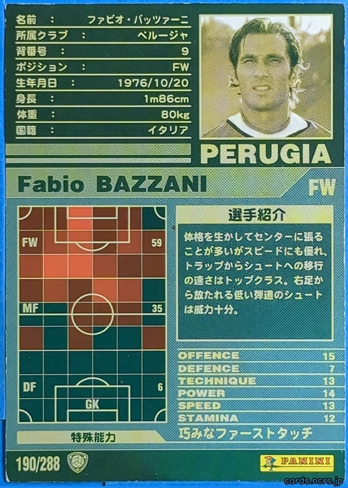 Panini WCCF Football WCCF/2001-2002-190/288 N Fabio BAZZANI Trading Card EX