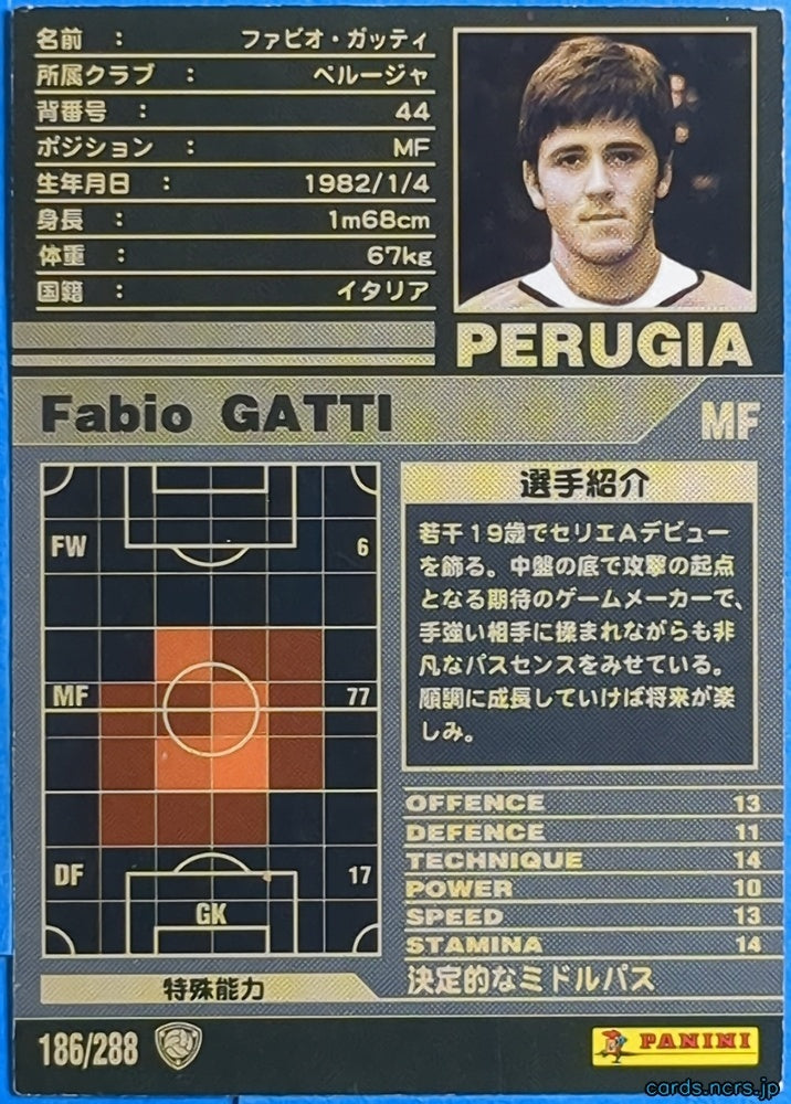 Panini WCCF Football WCCF/2001-2002-186/288 N Fabio Gatti Trading Card NM