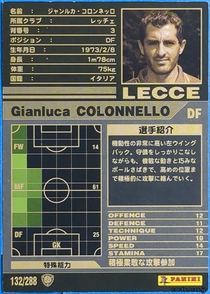 Panini WCCF Football WCCF/2001-2002-132/288 Gianluca COLONNELLO Trading Card NM