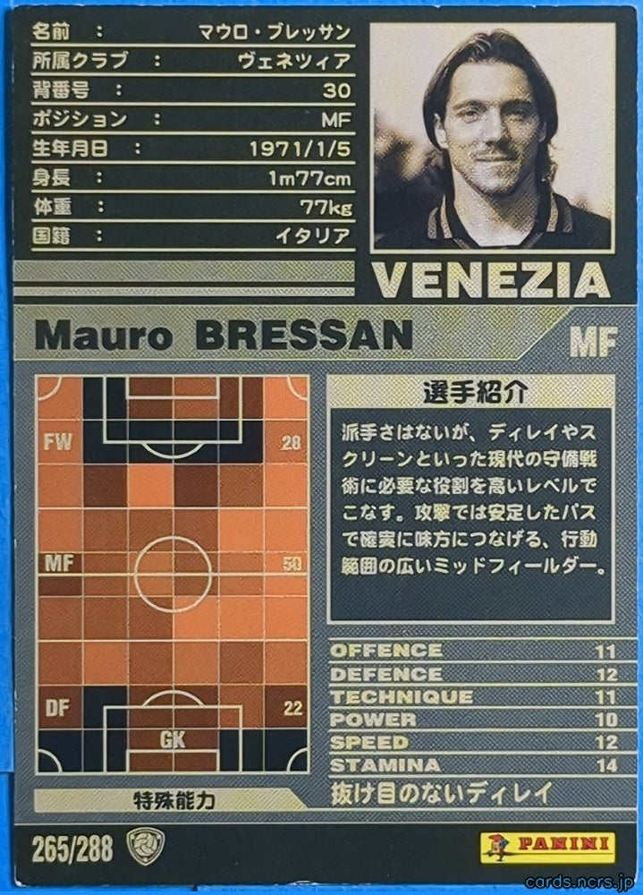 Panini WCCF Football WCCF/2001-2002-265/288 N Mauro BRESSAN Trading Card NM