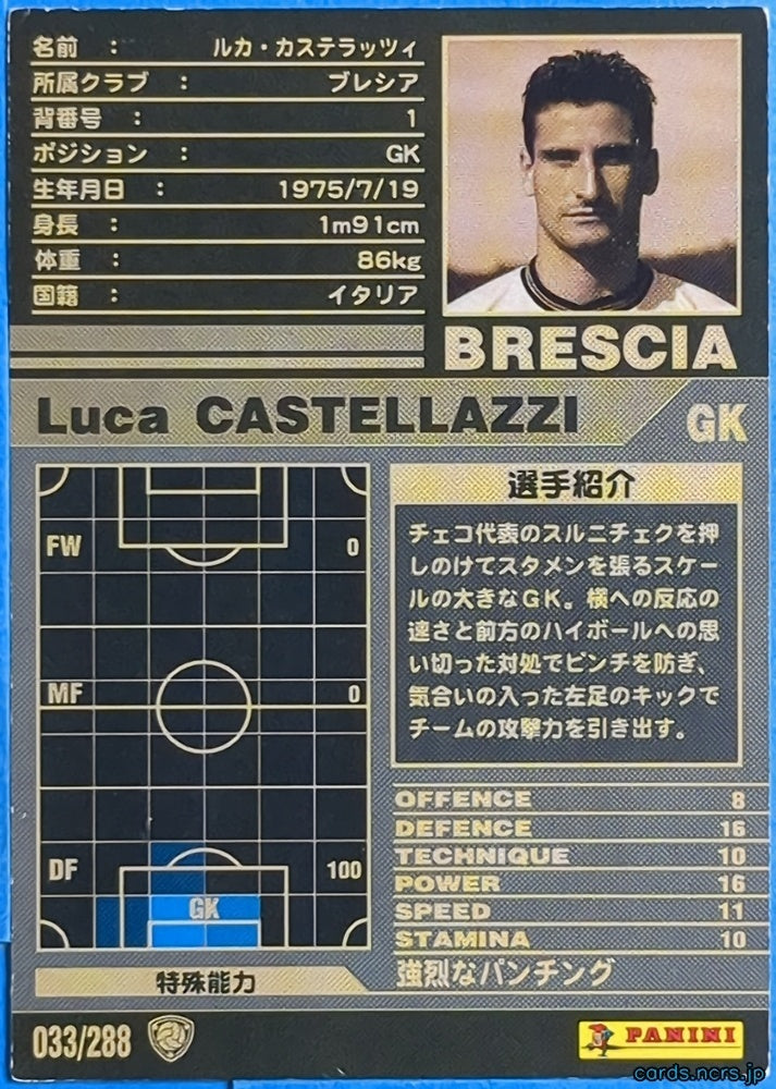 Panini WCCF Football WCCF/2001-2002-033/288 N Luca Castellazzi Trading Card NM