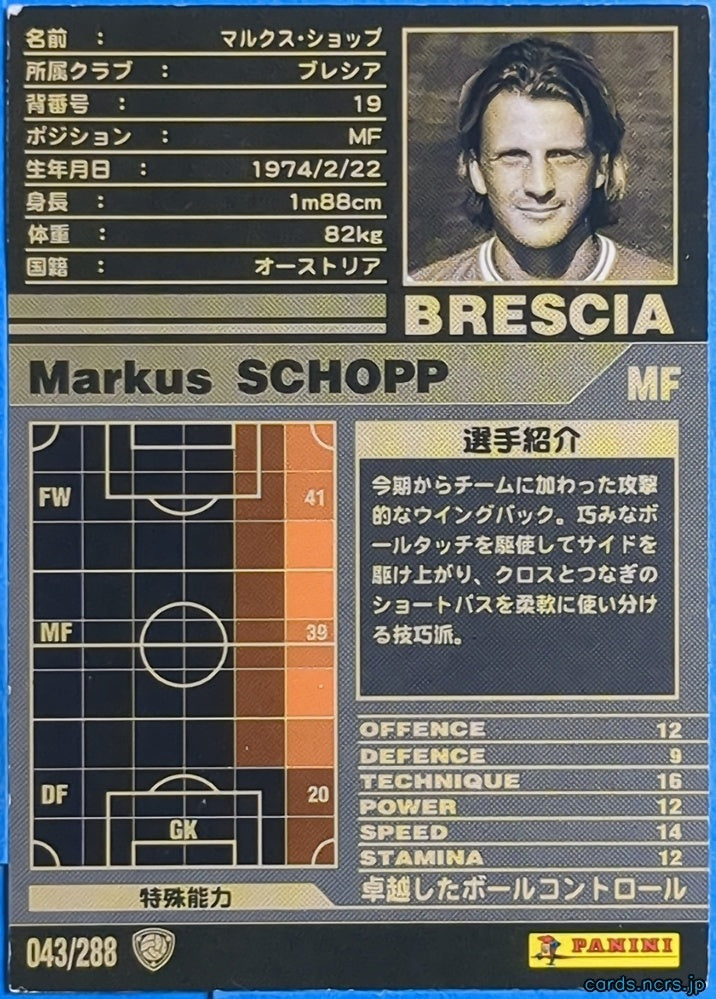 Panini WCCF Football WCCF/2001-2002-043/288 N Markus Schopp Trading Card NM