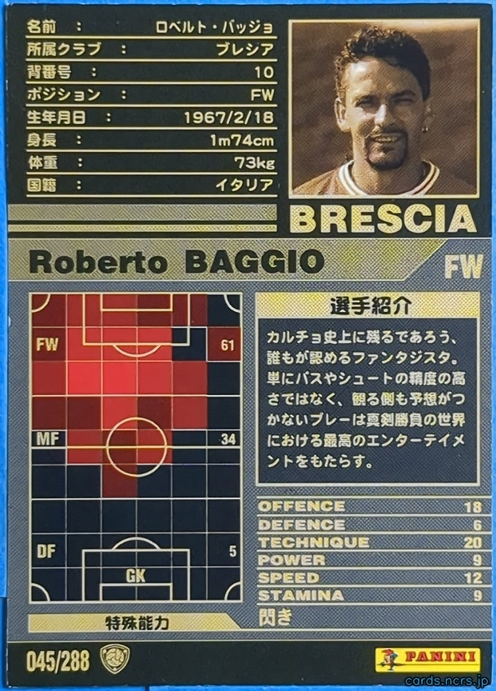 Panini WCCF Football WCCF/2001-2002-045/288 N Roberto Baggio Trading Card NM