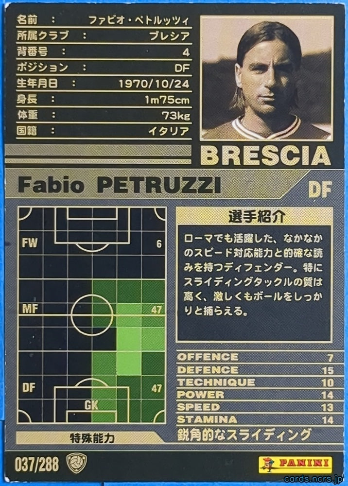 Panini WCCF Football WCCF/2001-2002-037/288 N Fabio Petruzzi Trading Card NM