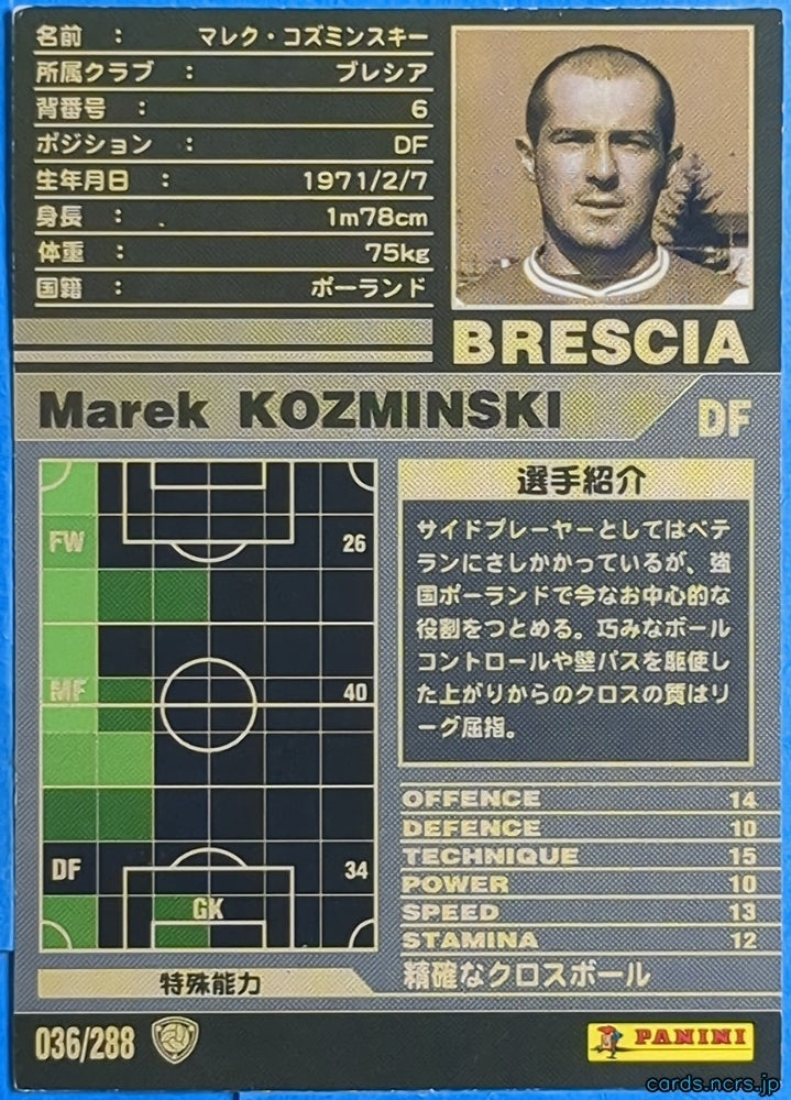 Panini WCCF Football WCCF/2001-2002-036/288 N Marek KOZMINSKI Trading Card NM