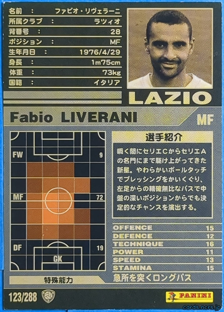 Panini WCCF Football WCCF/2001-2002-123/288 N Fabio LIVERANI Trading Card NM