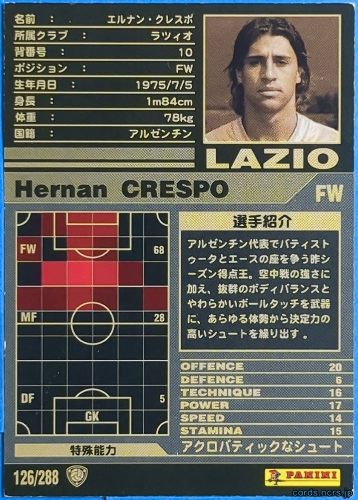 Panini WCCF Football WCCF/2001-2002-126/288 N Hernan Crespo Trading Card NM