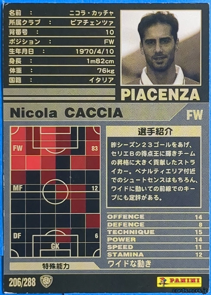 Panini WCCF Football WCCF/2001-2002-206/288 N Nicola CACCIA Trading Card NM
