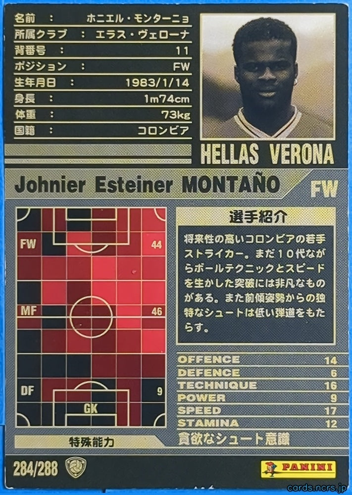 Panini WCCF Football WCCF/2001-2002-284/288 N Johnier Esteiner MONTANO Trading Card NM
