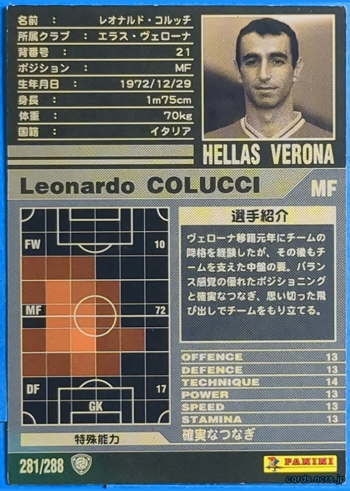 Panini WCCF Football WCCF/2001-2002-281/288 N Leonardo Colucci Trading Card NM