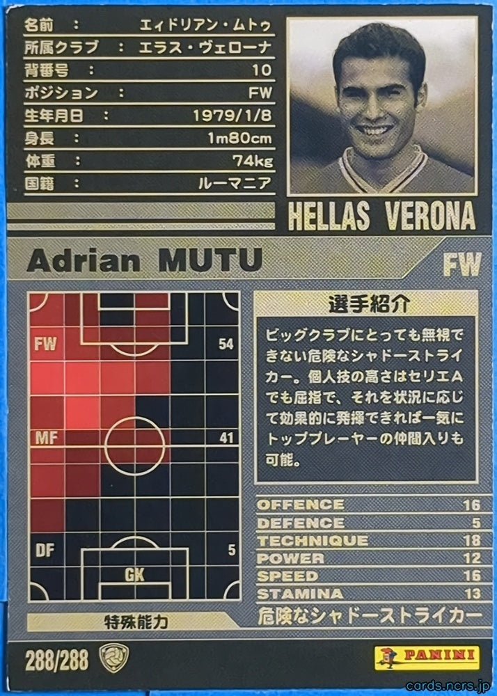 Panini WCCF Football WCCF/2001-2002-288/288 N Adrian Mutu Trading Card NM