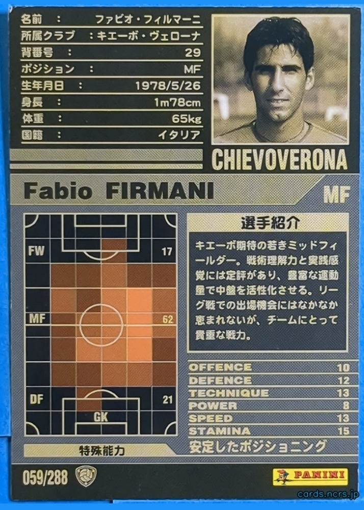 Panini WCCF Football WCCF/2001-2002-059/288 N Fabio FIRMANI Trading Card NM